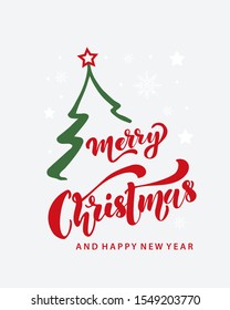 Merry Christmas lettering.Vector Illustration.Isolated calligraphic text  Merry Christmas   for Holiday Greeting Gift Poster card. Typography design for banner. 