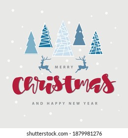 Merry Christmas lettering.Vector Illustration.Isolated calligraphic text  Merry Christmas and Happy New Year  for Holiday Greeting Gift Poster card. Typography design for banner. 
