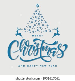 Merry Christmas lettering.Vector Illustration.Isolated calligraphic text  Merry Christmas for Holiday Greeting Gift Poster card. Typography design for banner. 