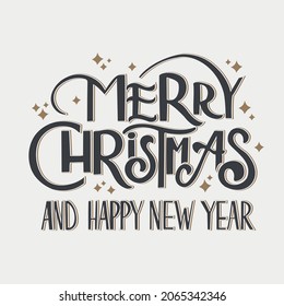 Merry Christmas lettering.Vector Illustration.Isolated calligraphic text  Merry Christmas and Happy New Year  for Holiday Greeting Gift Poster card. Typography design for banner. 