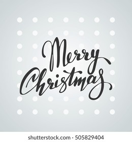 Merry Christmas letters covered with snow on snowy background vintage postcard
