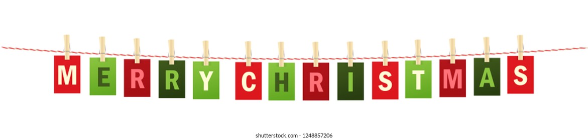 MERRY CHRISTMAS letters pinned to string with pegs