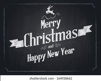 Merry Christmas letters stylized for the drawing with chalk on the blackboard. Vector