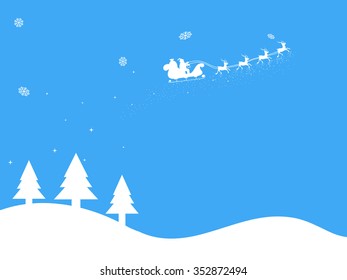 Merry Christmas  Light blue background with Santa Claus on Sleigh 