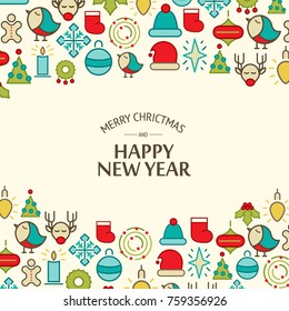 Merry Christmas light celebrating background with greeting text and colorful Christmas elements vector illustration
