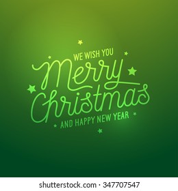 Merry Christmas light green vector background. Card or invitation. We wish you merry christmas and happy new year. Winter holidays related typographic quote.