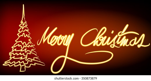 merry christmas light word and pine tree vector
