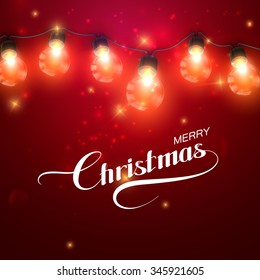 Merry Christmas. Christmas Lights. Vector Holiday Illustration of Luminous Electric  Garland
