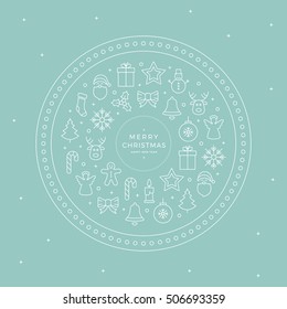 merry christmas line icons elements circle