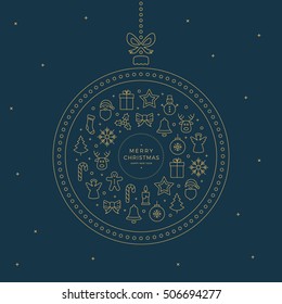 merry christmas line icons elements gold blue 