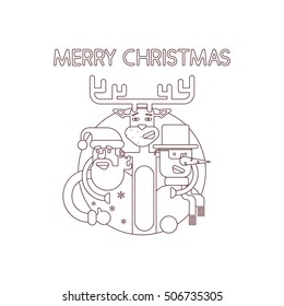 merry christmas line. santa claus. snowman. deer. vector illustration