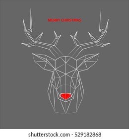 Merry Christmas. Linear sketch of the head of a deer, gray background, strict line.