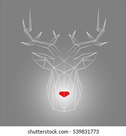 Merry Christmas. Linear sketch of the head of a deer, gray background, strict line & white glow.