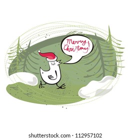 merry christmas little bird in green forrest