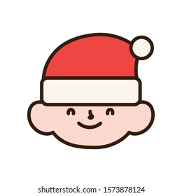 merry christmas little boy face with hat of santa vector illustration