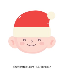 merry christmas little boy face with hat of santa vector illustration