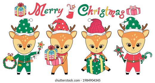 merry christmas with little deer Designed in doodle style, it can be adapted to various applications such as backgrounds, invitation cards, greetings, digital print,  t-shirt design, sticker, craft  