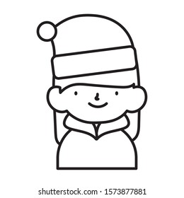 merry christmas little girl with hat of santa vector illustration thick line