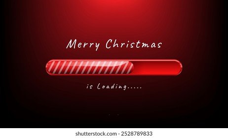 Merry Christmas is loading bar vector illustration. progress with lettering. Happy New Year countdown, website banner 4k size. Invitation card, Event placard, holiday expectation. dark red background.