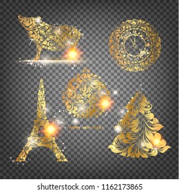 Merry christmas logo collection. Happy new year collection. Transparent vector illustration.