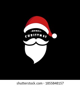 Merry Christmas logo. Santa Claus icon with text Merry Christmas isolated on black background. Vector illustration EPS 10