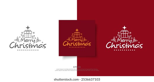 Merry christmas logo text design with decorations. Usable for postcard, invitation, greeting card, poster and gift