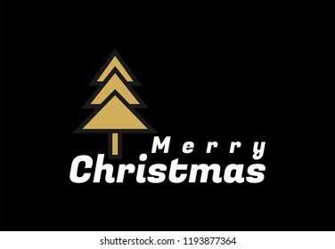 Merry Christmas Logo. Christmas tree logo - Happy New Year symbol - on a black background