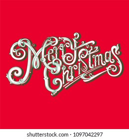 Merry Christmas logo vintage image. On red background.	