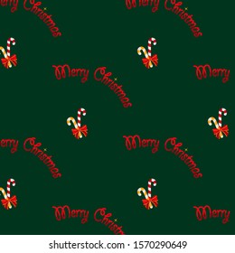 Merry Christmas. Lollipops. Christmas sweets. Pattern. Vector illustration on dark background. Seamless pattern. Flat design style. Swatch inside