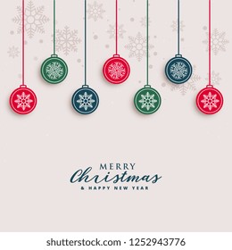 merry christmas lovely greeting with hanging balls