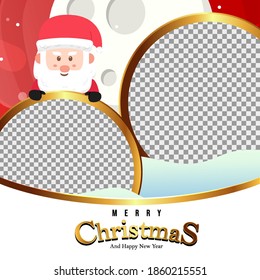 Merry Christmas Luxury Background with Cute Santa hiding behind the circle.blank photo.Holiday Social media post,Christmas sale, greeting card template vector.