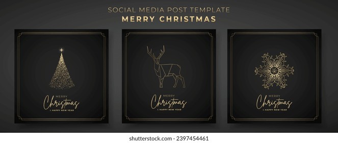 Merry Christmas Luxury Premium Social Media Post. Christmas Celebration Gold Poster Design. Xmas Minimalist Post