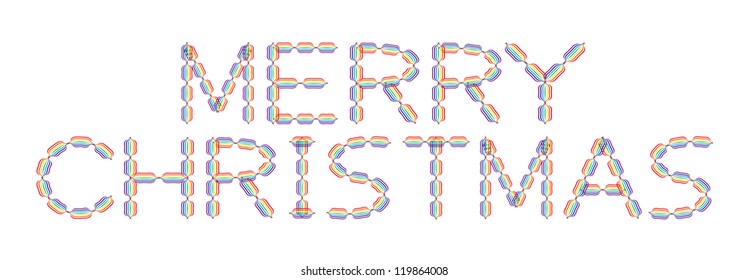 Merry Christmas made in rainbow colors on white background, vector illustration