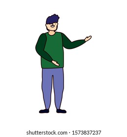 merry christmas man with green ugly sweater vector illustration