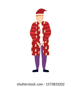 merry christmas man with warm clothes and hat vector illustration