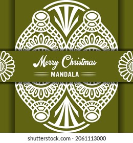 Merry Christmas mandala background with ornamental greetings and happy new year abstract design