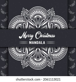 Merry Christmas mandala background with ornamental greetings and happy new year abstract design