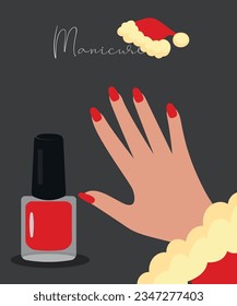 Merry Christmas Manicure Hand with Red Nail Polish