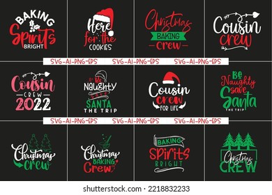 merry christmas mega t shirt bungle  design free vector svg design template, gnome, santa clause, December , cookie, crew, typography, snowman, new year