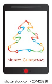Merry Christmas message with abstract pine on tablet screen
