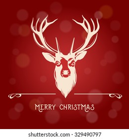Merry Christmas message with Deer on light background