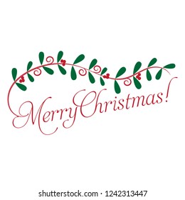 Merry Christmas message floral garland vector illustration.
