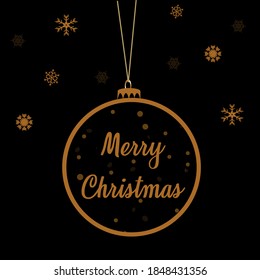Merry Christmas message inside a Christmas ball, with snowflakes, in golden color