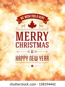 Merry Christmas message and light background with snowflakes. Vector illustration Eps 10. 