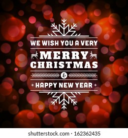 Merry Christmas message and light background with snowflakes. Vector illustration Eps 10. 