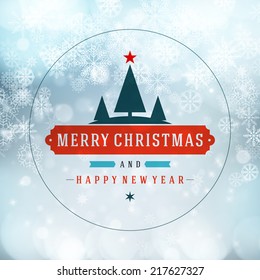 Merry Christmas message and light background with snowflakes. Vector illustration Eps 10. 