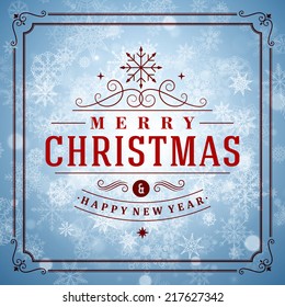 Merry Christmas message and light background with snowflakes. Vector illustration Eps 10. 