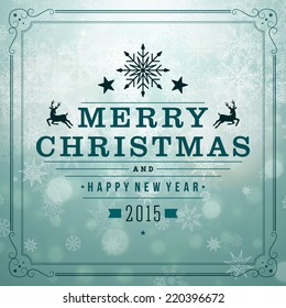 Merry Christmas message and light background with snowflakes. Vector illustration Eps 10. 