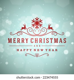 Merry Christmas message and light background with snowflakes. Vector illustration Eps 10. 