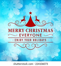 Merry Christmas message and light background with snowflakes. Vector illustration Eps 10. 